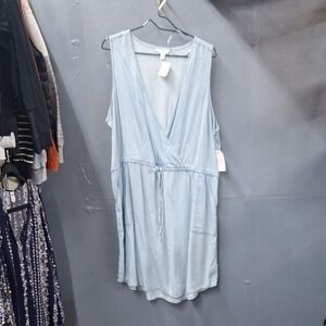 Light Blue Sleeveless Wrap Dress